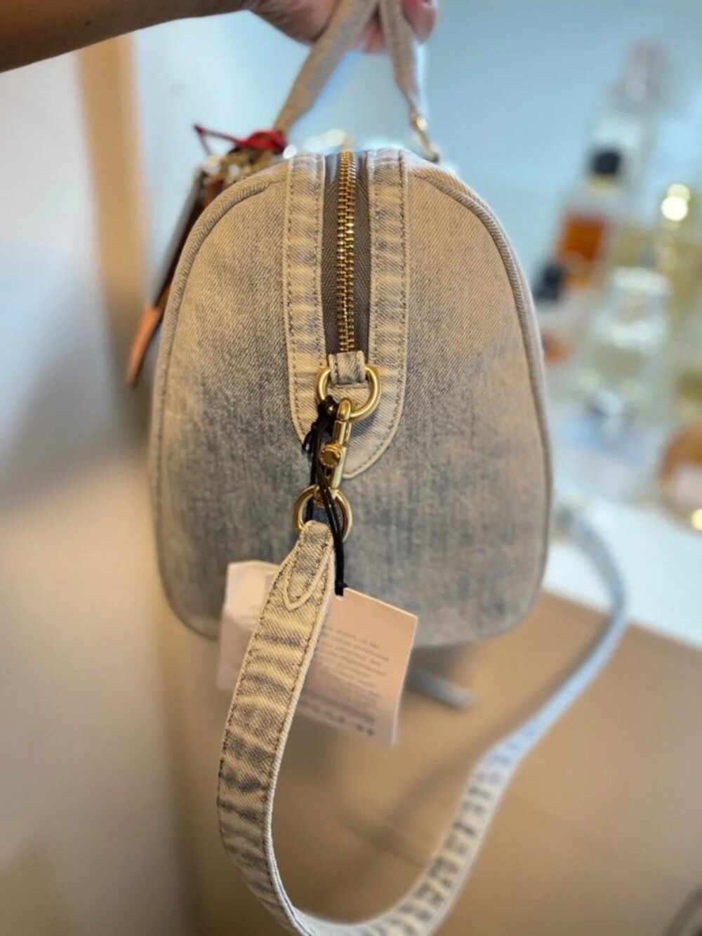 NWT - Rowan Large Satchel Bag In Loved Denim With Charms - Picture 3 of 9